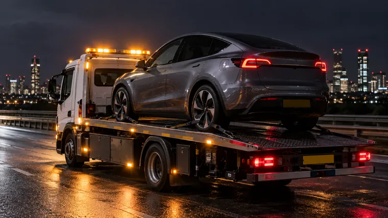 Service illustration of electric vehicle flatbed recovery